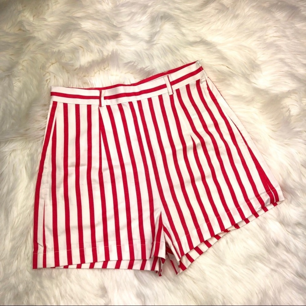 Zara High Waisted Red and White Striped Shorts